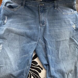 White House Black Market WHBM Denim Girlfriend distressed embellished jeans 14